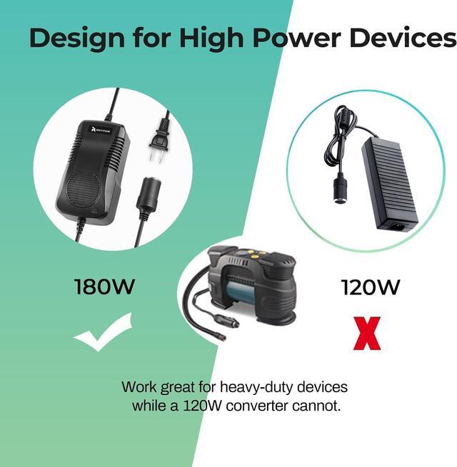 Alt view image 3 of 7 - AC to DC Converter 180W (Max 200W) 15A 100V~120V to 12V Car Cigarette Lighter Socket AC/DC Power Supply Adapter 120V/110V to 12V Converter Transformer for Inflator Car Refrigerator