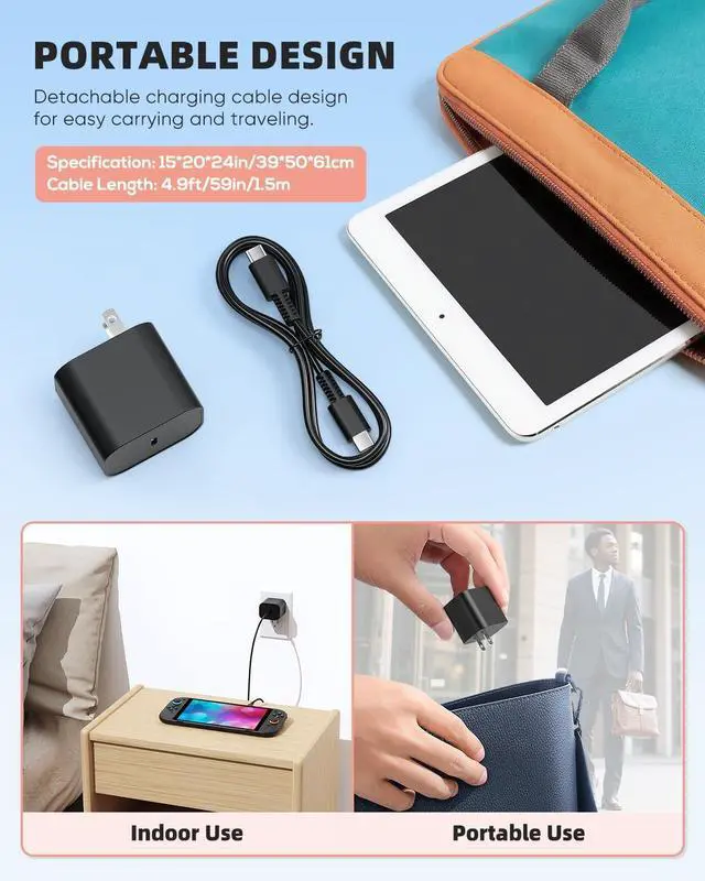 Alt view image 6 of 6 - 60W Fast Charger for Nintendo Switch 2 AC Adapter with 4.9FT Detachable Charging Cable Support 4K TV Dock Mode for Steam Deck & Type-C Devices Gamecube Games[Replacement Charger for Switch 2]