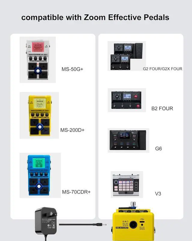 Alt view image 3 of 7 - 9V for Zoom AD-16 AC Adapter Works with G3 G3X G2Nu G2.1Nu G5 A3 MS-70CDR MS-100BT MS-50G G2 A2 B2 Effects Pedals