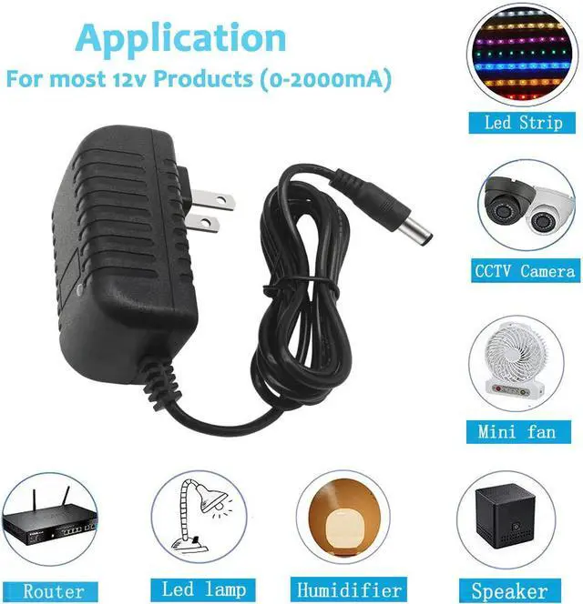 Alt view image 6 of 7 - 12V 2A DC Power Supply 24W AC Adapter 100-240v 50-60hz ac to 12 Volt 2000mA Transformer DC 12v Power Adapter Cord Replacement with 10 Tips for dc12v LED Strip Light CCTV Camera