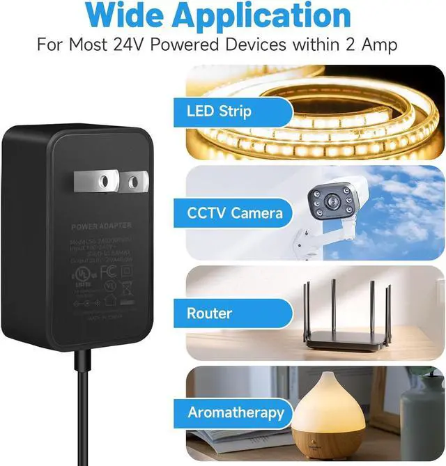 Alt view image 6 of 7 - 24V 2A Power Supply UL Listed 24 Volt LED Power Supply Adapter 100-240V AC to 24V DC Converter Adapter with 5.5mm x 2.1mm DC Plug for LED Strips CCTV Camera 2 Pack