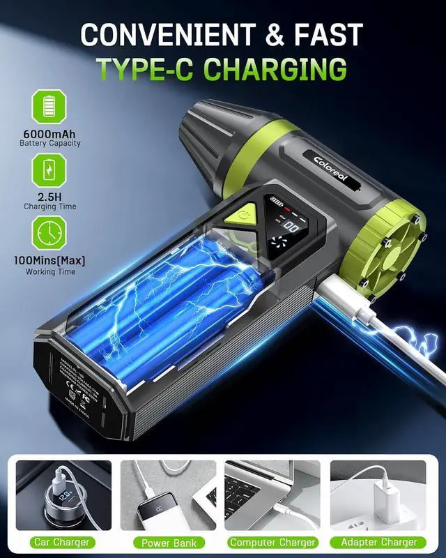 Alt view image 5 of 7 - Compressed Air Duster-150000RPM Powerful Cordless Electric Air Duster Rechargeable  3-Gear Adjustable Mini Air Blower with LED Light Dust Blower for Computer Keyboard Outdoor House and Car