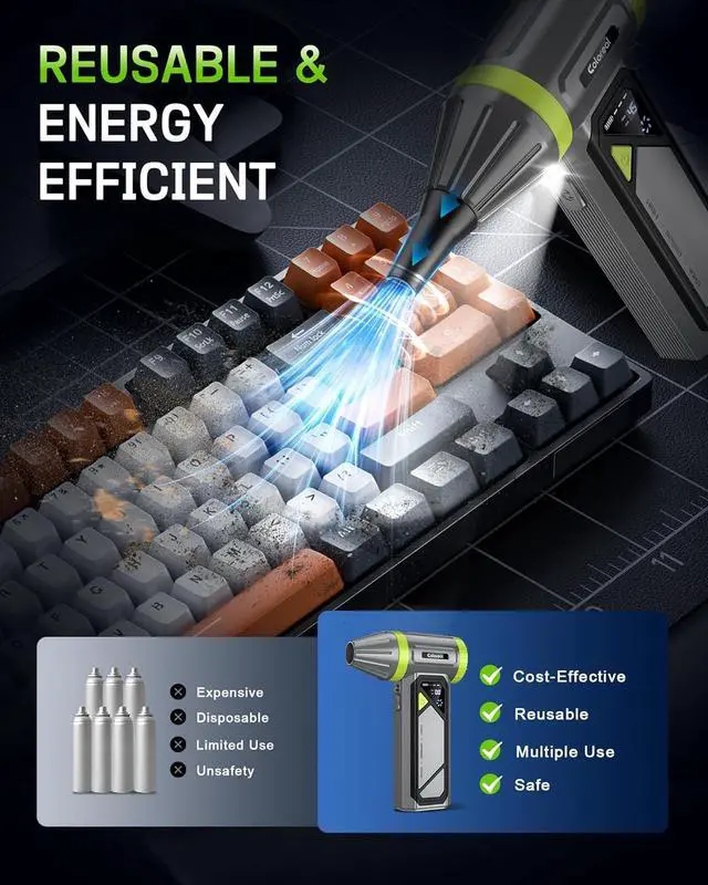 Alt view image 6 of 7 - Compressed Air Duster-150000RPM Powerful Cordless Electric Air Duster Rechargeable  3-Gear Adjustable Mini Air Blower with LED Light Dust Blower for Computer Keyboard Outdoor House and Car