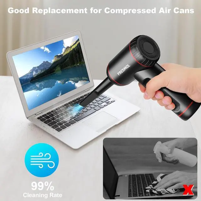 Alt view image 5 of 6 - Compressed Air Duster 3 Gear Adjustable 100000RPM Electric Air Duster Rechargeable Cordless Air Blower with LED Light for Computer Keyboard Electric Devices Cleaning. Replaces Compressed Air Cans