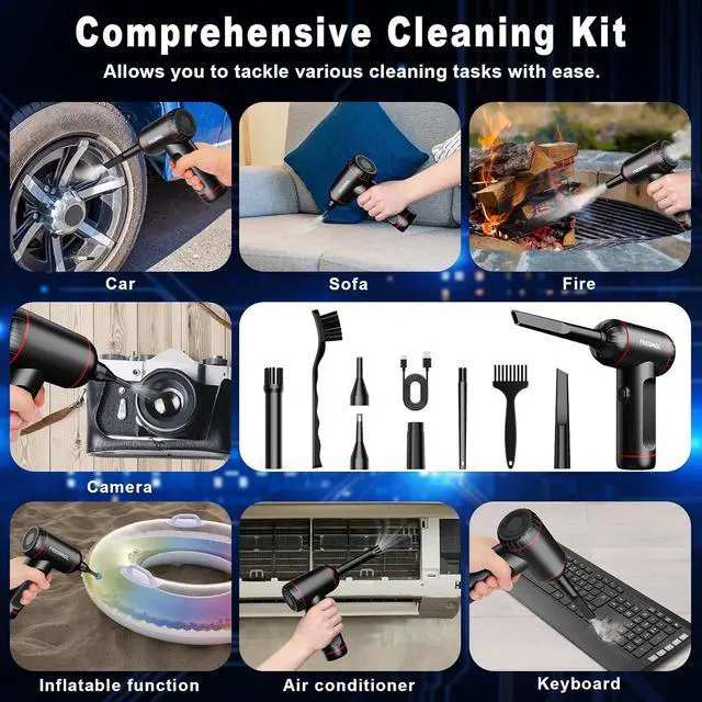 Alt view image 6 of 6 - Compressed Air Duster 3 Gear Adjustable 100000RPM Electric Air Duster Rechargeable Cordless Air Blower with LED Light for Computer Keyboard Electric Devices Cleaning. Replaces Compressed Air Cans