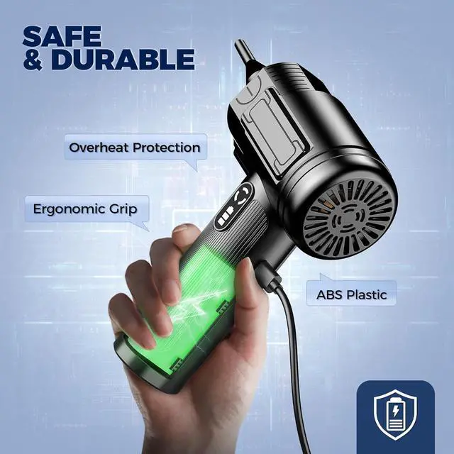 Alt view image 4 of 7 - Compressed Air Duster: 100000RPM Electric Air Duster with LED Light Mini Air Blower Rechargeable Cordless Keyboard Cleaning Jet Dry Blower - Car PC and Home Cleaning Kit Easier to use