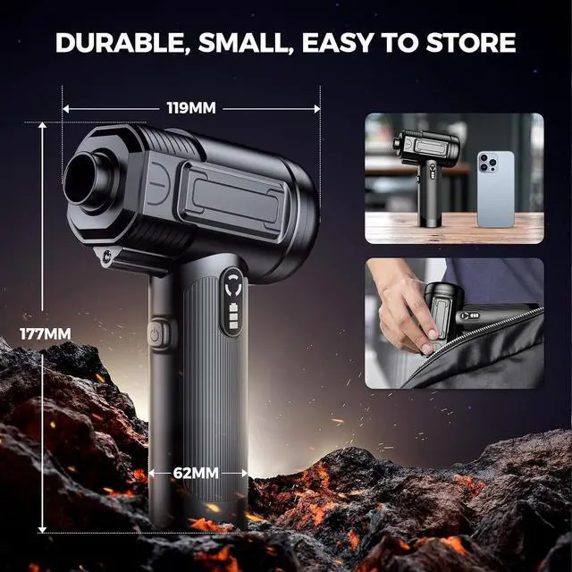 Alt view image 6 of 7 - Compressed Air Duster: 100000RPM Electric Air Duster with LED Light Mini Air Blower Rechargeable Cordless Keyboard Cleaning Jet Dry Blower - Car PC and Home Cleaning Kit Easier to use