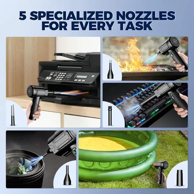 Alt view image 5 of 7 - Compressed Air Duster: 100000RPM Electric Air Duster with LED Light Mini Air Blower Rechargeable Cordless Keyboard Cleaning Jet Dry Blower - Car PC and Home Cleaning Kit Easier to use