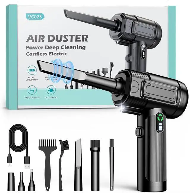 Alt view image 7 of 7 - Compressed Air Duster: 100000RPM Electric Air Duster with LED Light Mini Air Blower Rechargeable Cordless Keyboard Cleaning Jet Dry Blower - Car PC and Home Cleaning Kit Easier to use