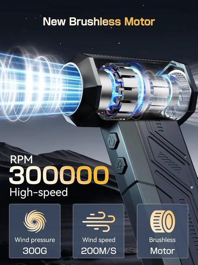 Alt view image 2 of 7 - Electric Air Duster 300000RPM 4-Gear Adjustable Compressed Air Duster with Light Rechargeable Brushless Motor Air Blower for Keyboard PC Car and Home Cleaning Reusable Replaces Compressed Air Can