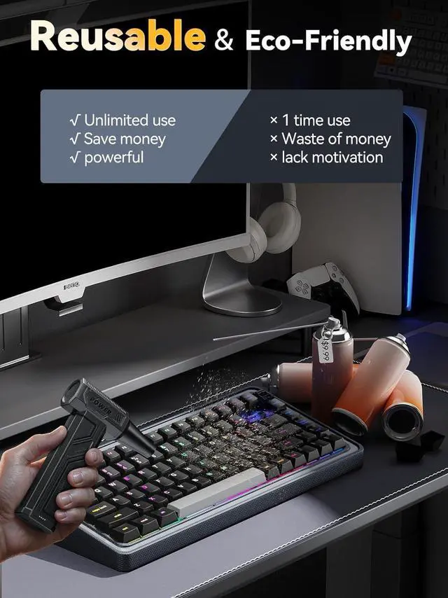 Alt view image 3 of 7 - Electric Air Duster 300000RPM 4-Gear Adjustable Compressed Air Duster with Light Rechargeable Brushless Motor Air Blower for Keyboard PC Car and Home Cleaning Reusable Replaces Compressed Air Can