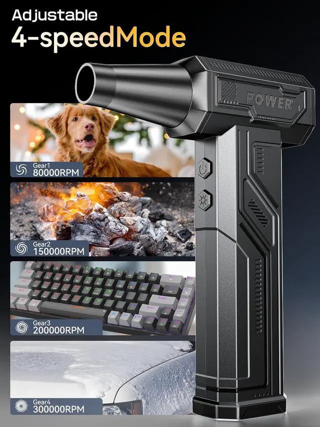 Alt view image 4 of 7 - Electric Air Duster 300000RPM 4-Gear Adjustable Compressed Air Duster with Light Rechargeable Brushless Motor Air Blower for Keyboard PC Car and Home Cleaning Reusable Replaces Compressed Air Can