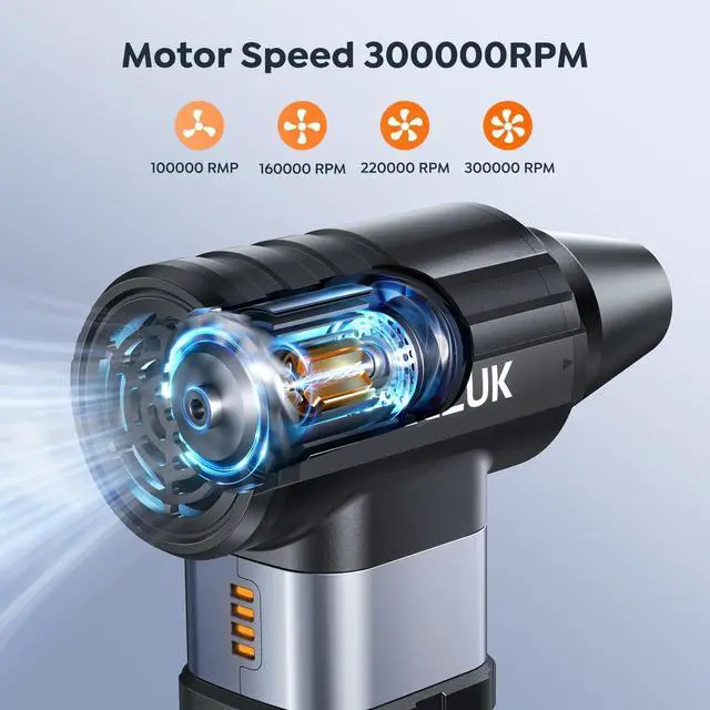 Alt view image 2 of 7 - Compressed Air Duster 4-Gear Adjustable 300000RPM Electric Air Duster Rechargeable Brushless Motor Mini Cordless Air Blower for Keyboard Electronics Car and Home Cleaning Replaces Compressed Air Can