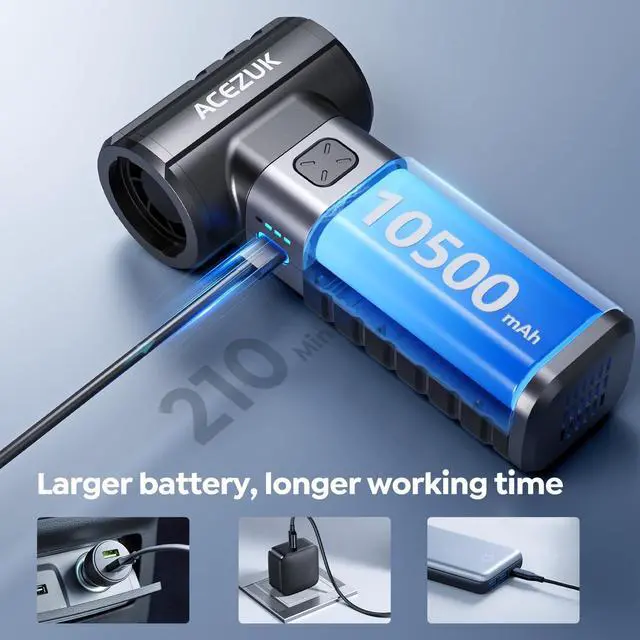 Alt view image 6 of 7 - Compressed Air Duster 4-Gear Adjustable 300000RPM Electric Air Duster Rechargeable Brushless Motor Mini Cordless Air Blower for Keyboard Electronics Car and Home Cleaning Replaces Compressed Air Can