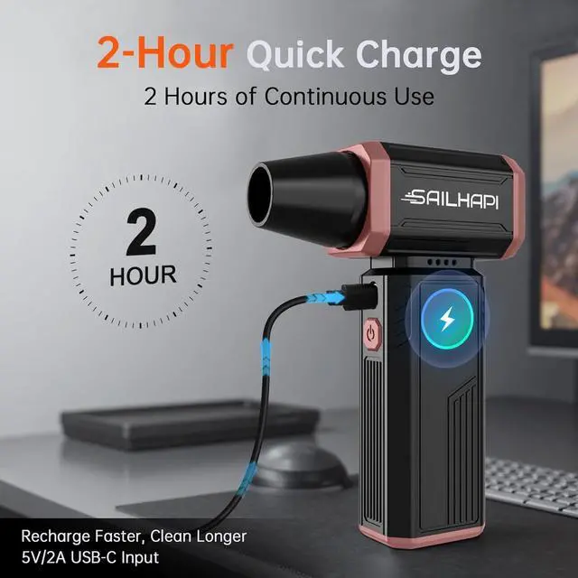 Alt view image 6 of 7 - SAILHAP Compressed Air Duster 300000RPM Cordless Electric Duster Brushless Motor Replace Canned Air Rechargeable Durable Blower for PC Car Computers Keyboard Snow Removal & Outdoor Great Gift