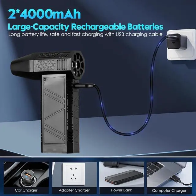 Alt view image 4 of 7 - Compressed Air Duster 130000RPM Electric Air Duster 3 Gear Adjustable Turbo Fan X3 Cordless Air Blower with Rechargeable Battery Mini Blower for PC/Laptop/Keyboard/Car/Home Cleaner