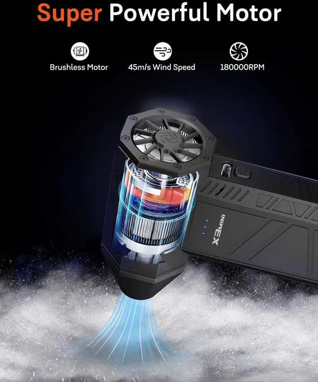 Alt view image 2 of 6 - Compressed Air Duster 180000RPM Electric Air Duster Rechargeable Cordless Air Blower with 3-Gear Turbo Fan Canned Air Alternative for Keyboard PC Computer Car Home & Outdoor Use (Pure Black)