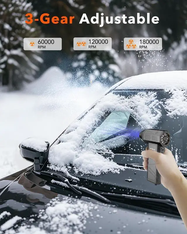 Alt view image 4 of 6 - Compressed Air Duster 180000RPM Electric Air Duster Rechargeable Cordless Air Blower with 3-Gear Turbo Fan Canned Air Alternative for Keyboard PC Computer Car Home & Outdoor Use (Pure Black)