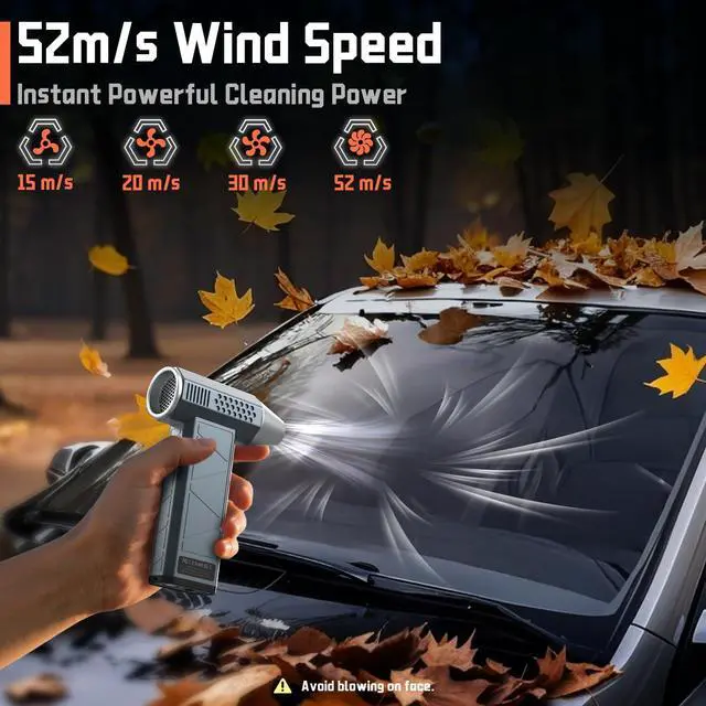 Alt view image 3 of 7 - Compressed Air Duster 360000RPM 52m/s Cordless Electric Air Duster with Flashlight 4-Speed Adjustable Mini Air Blower Gun USB-C Charging