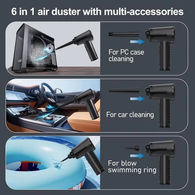 Alt view image 4 of 7 - Electric Compressed Air Duster Rechargable Air Blower for Car 100000RPM Air Can Duster for Computer PC Mini Blower Cordless with Led Light Handheld Blower Keyboard Cleaner Black