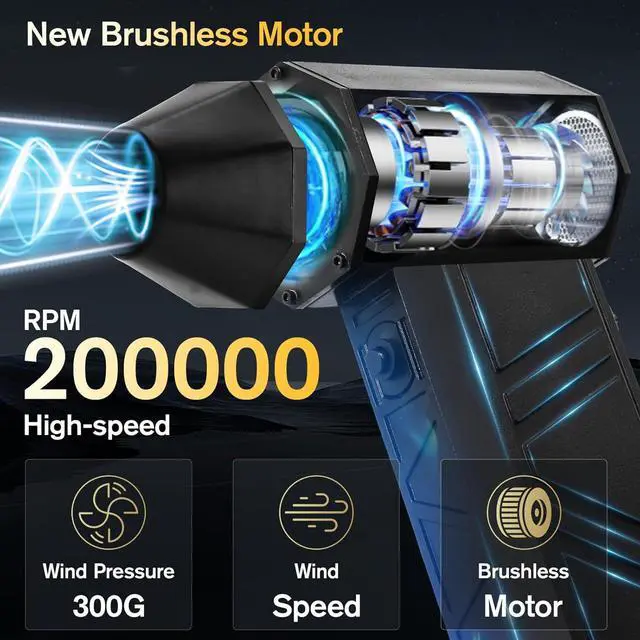Alt view image 2 of 7 - Electric Compressed Air Duster - 20 0000 RPM Rechargeable Cordless Turbo Blower Portable Air Blower Gun for Cars PC Keyboard Home & Outdoor Dust Cleaning (Replaces Compressed Air Cans)