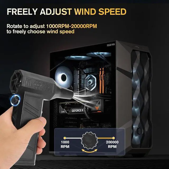 Alt view image 4 of 7 - Electric Compressed Air Duster - 20 0000 RPM Rechargeable Cordless Turbo Blower Portable Air Blower Gun for Cars PC Keyboard Home & Outdoor Dust Cleaning (Replaces Compressed Air Cans)