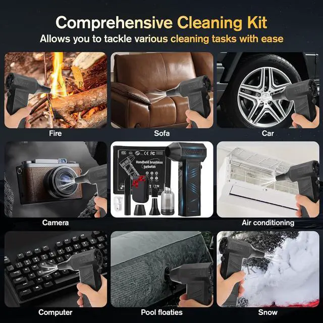 Alt view image 7 of 7 - Electric Compressed Air Duster - 20 0000 RPM Rechargeable Cordless Turbo Blower Portable Air Blower Gun for Cars PC Keyboard Home & Outdoor Dust Cleaning (Replaces Compressed Air Cans)
