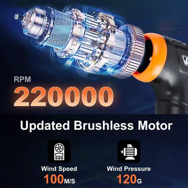Alt view image 2 of 7 - Compressed Air Duster 220000RPM Canned Air Duster for Computer Cleaning Kit 3 Speed Compressed Air Can with LED Light Electric Air Duster for Cleanning Car PC Electronics