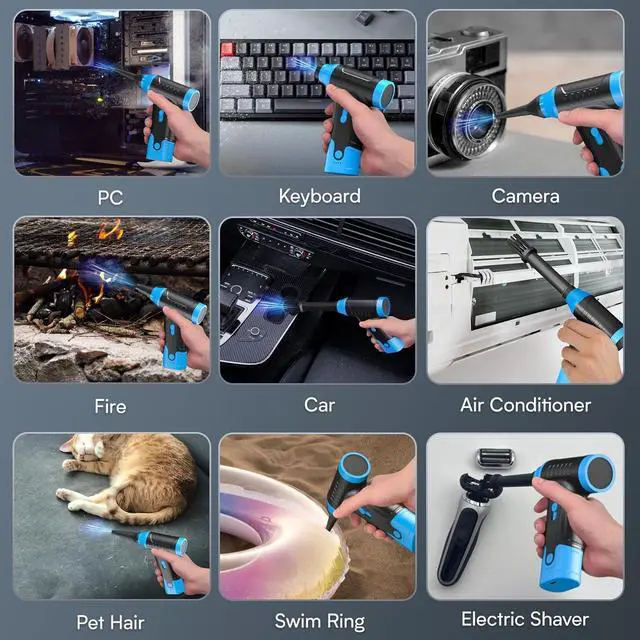 Alt view image 3 of 7 - Electric Compressed Air Duster - Electric Air Duster for PC Rechargeable Mini Blower 150 000 RPM Cordless Vacuum for Cleaning Keyboards Computers and Cars (Blue)