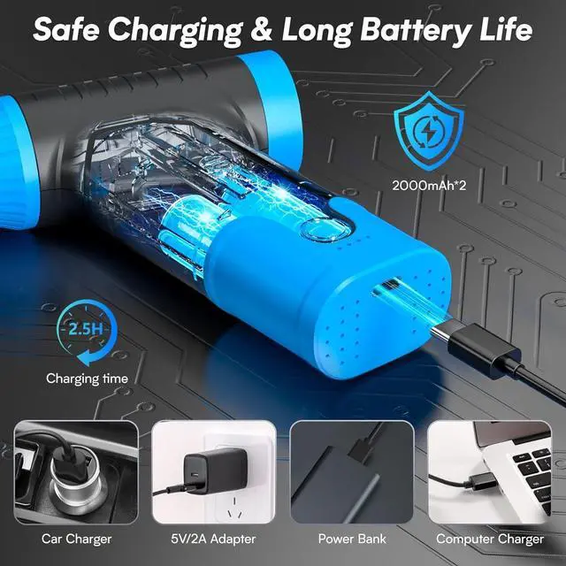 Alt view image 6 of 7 - Electric Compressed Air Duster - Electric Air Duster for PC Rechargeable Mini Blower 150 000 RPM Cordless Vacuum for Cleaning Keyboards Computers and Cars (Blue)