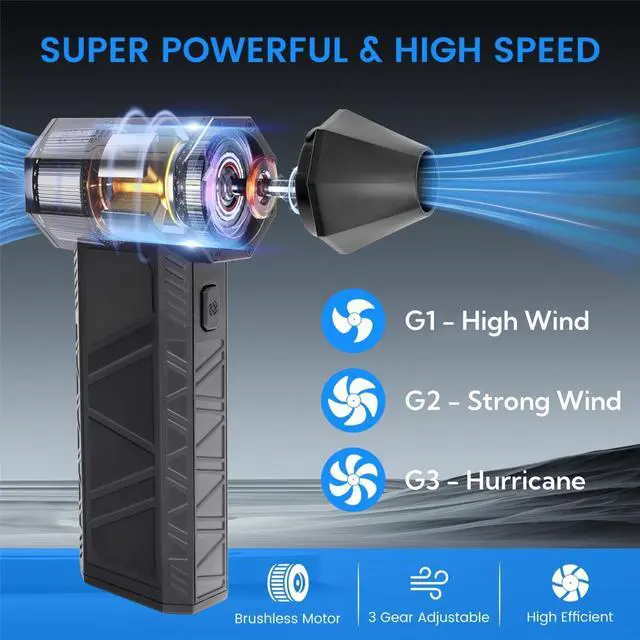 Alt view image 2 of 6 - Compressed Air Duster 3-Gear Electric Air Duster Rechargeable Super Power Air Blower with Brushless Motor Mini Blower for Computer Keyboard Car House Office Outdoor PC