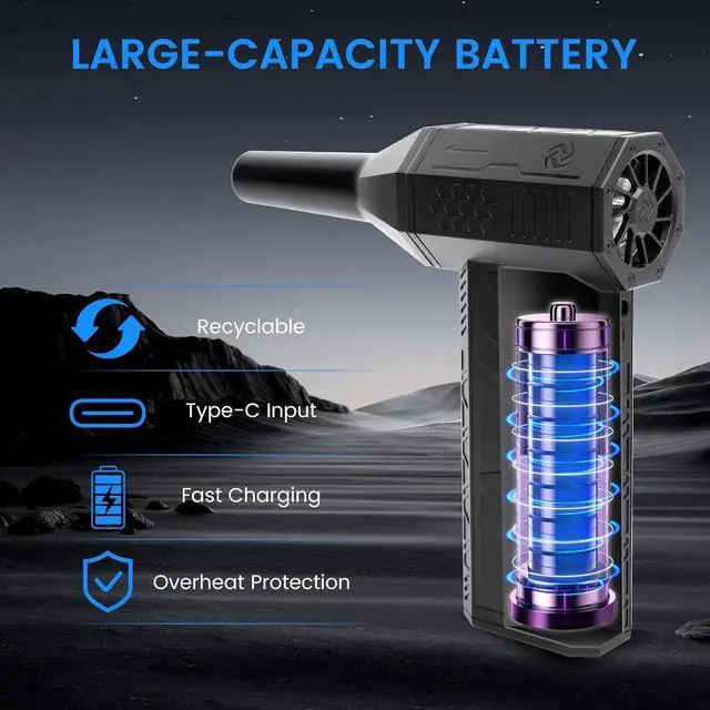 Alt view image 3 of 6 - Compressed Air Duster 3-Gear Electric Air Duster Rechargeable Super Power Air Blower with Brushless Motor Mini Blower for Computer Keyboard Car House Office Outdoor PC