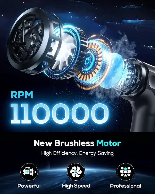 Alt view image 2 of 7 - Compressed Air Duster-Stepless Adjustable 110 000RPM Electric Cleaner for Keyboard PC Cleaning Rechargeable Cordless Jet Dry Blower Replace Canned Air Compressed Air Cans - Blue