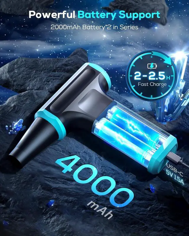 Alt view image 4 of 7 - Compressed Air Duster-Stepless Adjustable 110 000RPM Electric Cleaner for Keyboard PC Cleaning Rechargeable Cordless Jet Dry Blower Replace Canned Air Compressed Air Cans - Blue