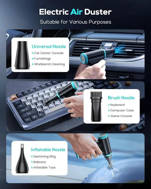 Alt view image 6 of 7 - Compressed Air Duster-Stepless Adjustable 110 000RPM Electric Cleaner for Keyboard PC Cleaning Rechargeable Cordless Jet Dry Blower Replace Canned Air Compressed Air Cans - Blue