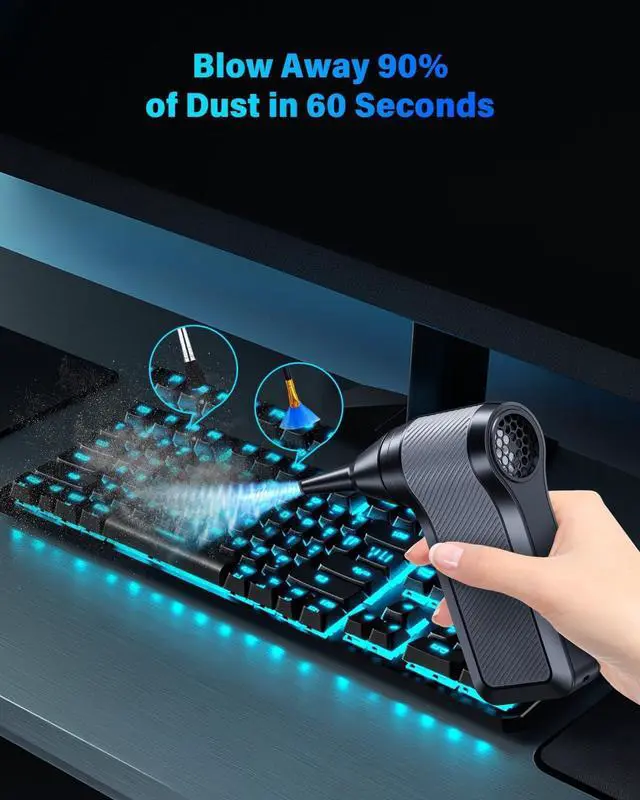 Alt view image 3 of 7 - Compressed Air Duster-3-Gear Adjustable Electric Air Duster Rechargeable Cordless Air Blower with Brushless Motor Powerful Air Duster for Keyboard PC Air Bed and Home Cleaning