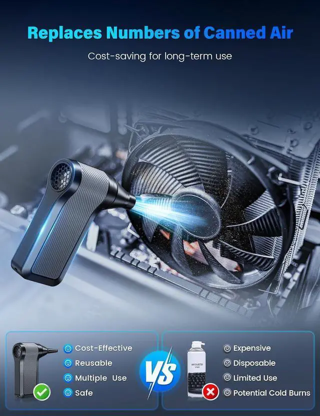 Alt view image 4 of 7 - Compressed Air Duster-3-Gear Adjustable Electric Air Duster Rechargeable Cordless Air Blower with Brushless Motor Powerful Air Duster for Keyboard PC Air Bed and Home Cleaning