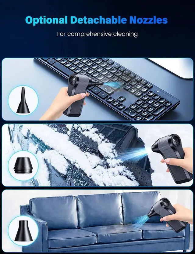 Alt view image 5 of 7 - Compressed Air Duster-3-Gear Adjustable Electric Air Duster Rechargeable Cordless Air Blower with Brushless Motor Powerful Air Duster for Keyboard PC Air Bed and Home Cleaning