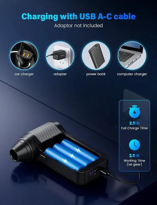 Alt view image 7 of 7 - Compressed Air Duster-3-Gear Adjustable Electric Air Duster Rechargeable Cordless Air Blower with Brushless Motor Powerful Air Duster for Keyboard PC Air Bed and Home Cleaning