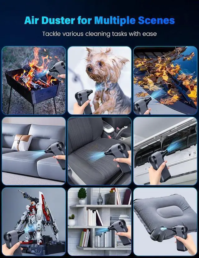 Alt view image 6 of 7 - Compressed Air Duster-3-Gear Adjustable Electric Air Duster Rechargeable Cordless Air Blower with Brushless Motor Powerful Air Duster for Keyboard PC Air Bed and Home Cleaning