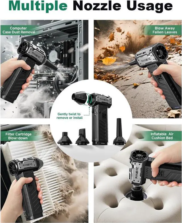 Alt view image 2 of 7 - Compressed Air Duster Ultra Power Electric Air Duster Blower Dual Battery Swap System 150 000 RPM for Keyboard PC Electronics  Upgraded 2025 Model (2× Battery Pack)