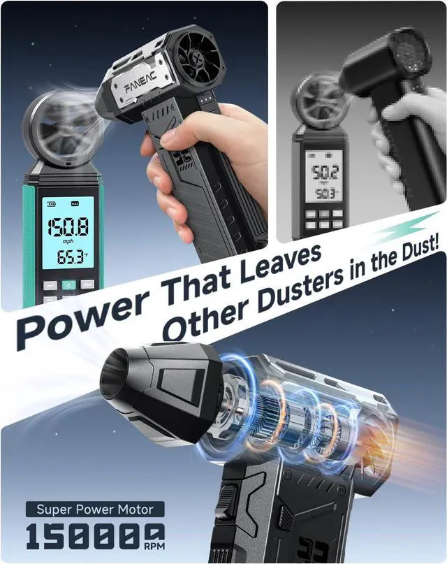 Alt view image 4 of 7 - Compressed Air Duster Ultra Power Electric Air Duster Blower Dual Battery Swap System 150 000 RPM for Keyboard PC Electronics  Upgraded 2025 Model (2× Battery Pack)
