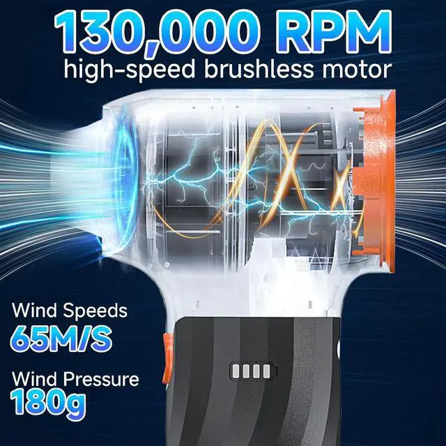 Alt view image 2 of 7 - Compressed Air Duster High-Speed 130 000 RPM Electric Air Duster 3 Gear Portable Mini Turbo Fan Rechargeable Cordless Air Blower with Non-Slip Handle Jet Dry Blower for Keyboard PC Car Cleaning