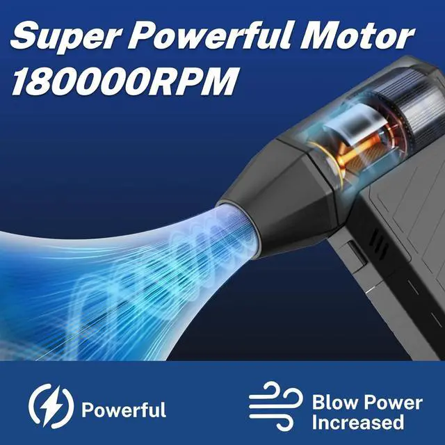 Alt view image 4 of 7 - Compressed Air Duster Turbo Jet Fan 180000RPM Mini Air Duster Blower High Speed Fan 3 Adjustable Rechargeable Cordless Air Broom for Home Outdoor Dust Removal