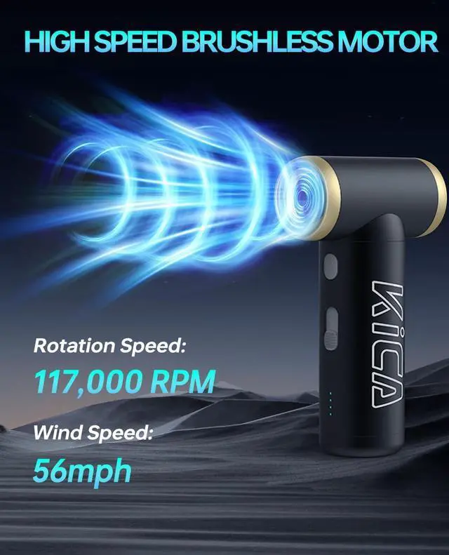 Alt view image 3 of 7 - KiCA Compressed Air Duster Jet Fan 2S Electric Air Duster - 56 MPH Wind Speed 117000RPM Turbo Boost Mode 0.66lbs Aluminum Alloy Design Jet Dry Blower for Keyboard PC Car & Home Cleaning (Black)