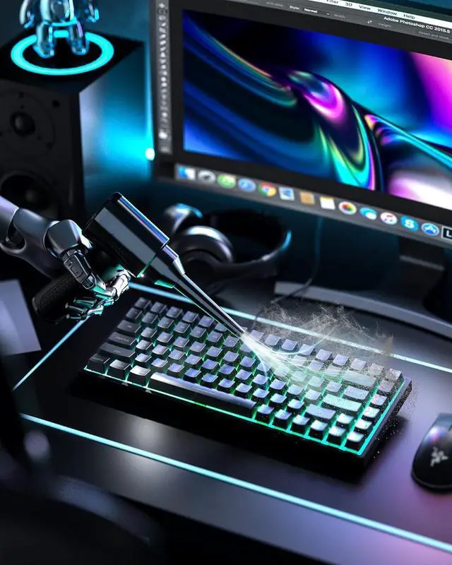 Alt view image 7 of 7 - Compressed Air Duster 3 Gear 100000RPM Electric Cleaner Air Duster with LED Light 9000mAh Electric Duster Keyboard Cleaner for Laptop Computer