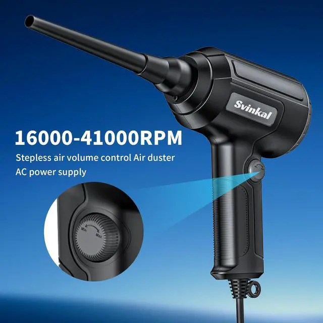 Alt view image 3 of 7 - Electric Air Duster 500W High Power with 40000RPM Stepless Speed 6oz Blowing Power Ideal Canned Air Replacement for Cleaning Keyboards Electronics PC and More