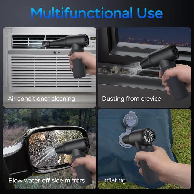 Alt view image 6 of 7 - Compressed Air Duster 180000RPM Electric Duster Air Blower Cordless Rechargeable Mini Dust Blower 3 Gear Jet Fan for PC Keyboard Computer Car Outdoor House Cleaning-Black