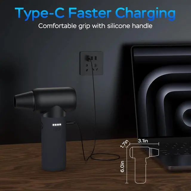 Alt view image 7 of 7 - Compressed Air Duster 180000RPM Electric Duster Air Blower Cordless Rechargeable Mini Dust Blower 3 Gear Jet Fan for PC Keyboard Computer Car Outdoor House Cleaning-Black