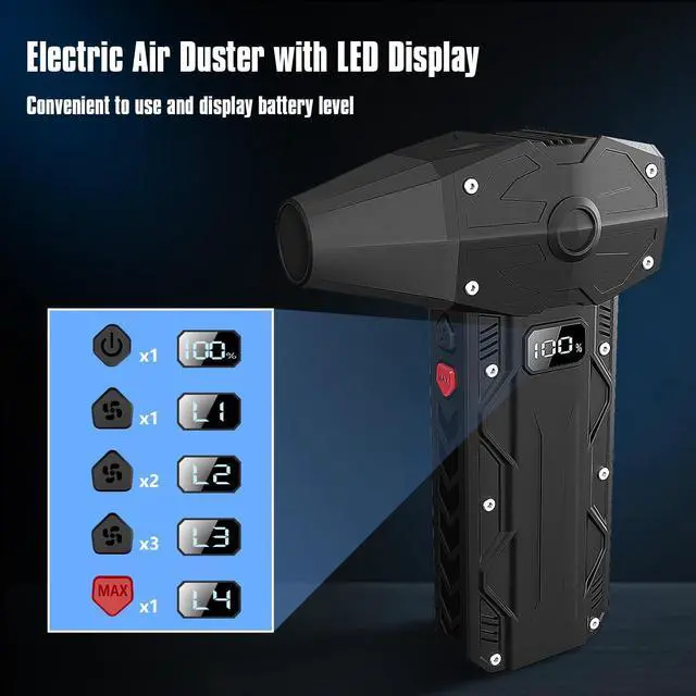 Alt view image 3 of 7 - Compressed Air Duster Electric air duster-4-Gear Adjustable Dust Blower for Computer Keyboard Outdoor House and Car Powerful Dust Cleaner for Keyboard
